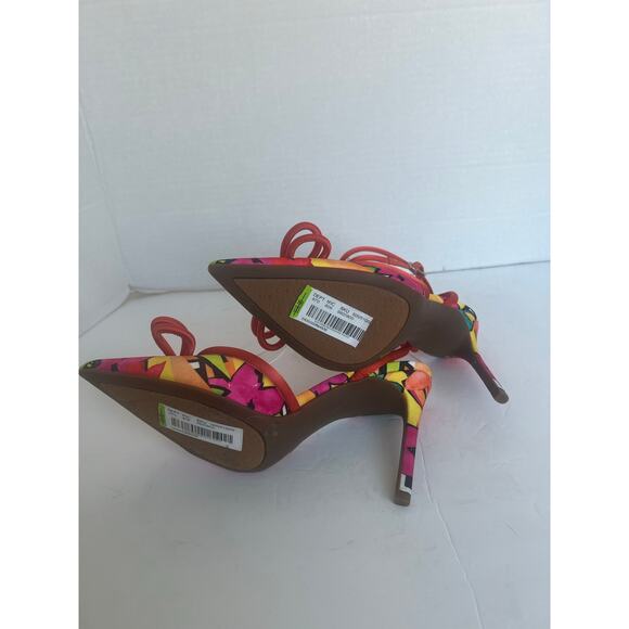NWT Gianni Bini Floral Print High Heel Pointy Toe Bow Ankle Wrap Sandals Sz 7.5 - Picture 8 of 9